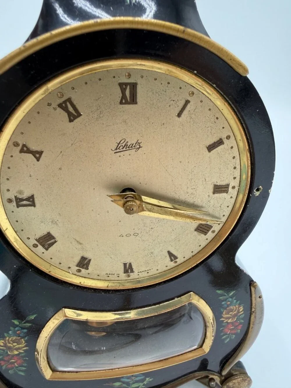 Vintage Schatz Barock 400-Day Clock Key Glass Dome Instructions Parts Floral Des